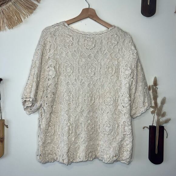 Vintage Cream French Crochet Silk Button-Down Sweater Cardigan 20W - Picture 5 of 5